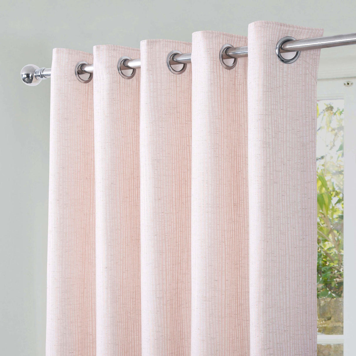 Freya Textured Stripe Eyelet Curtains Blush