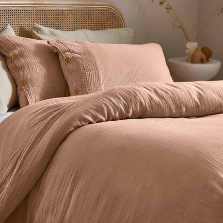 Lark Cotton Muslin Duvet Cover Set Pink Clay