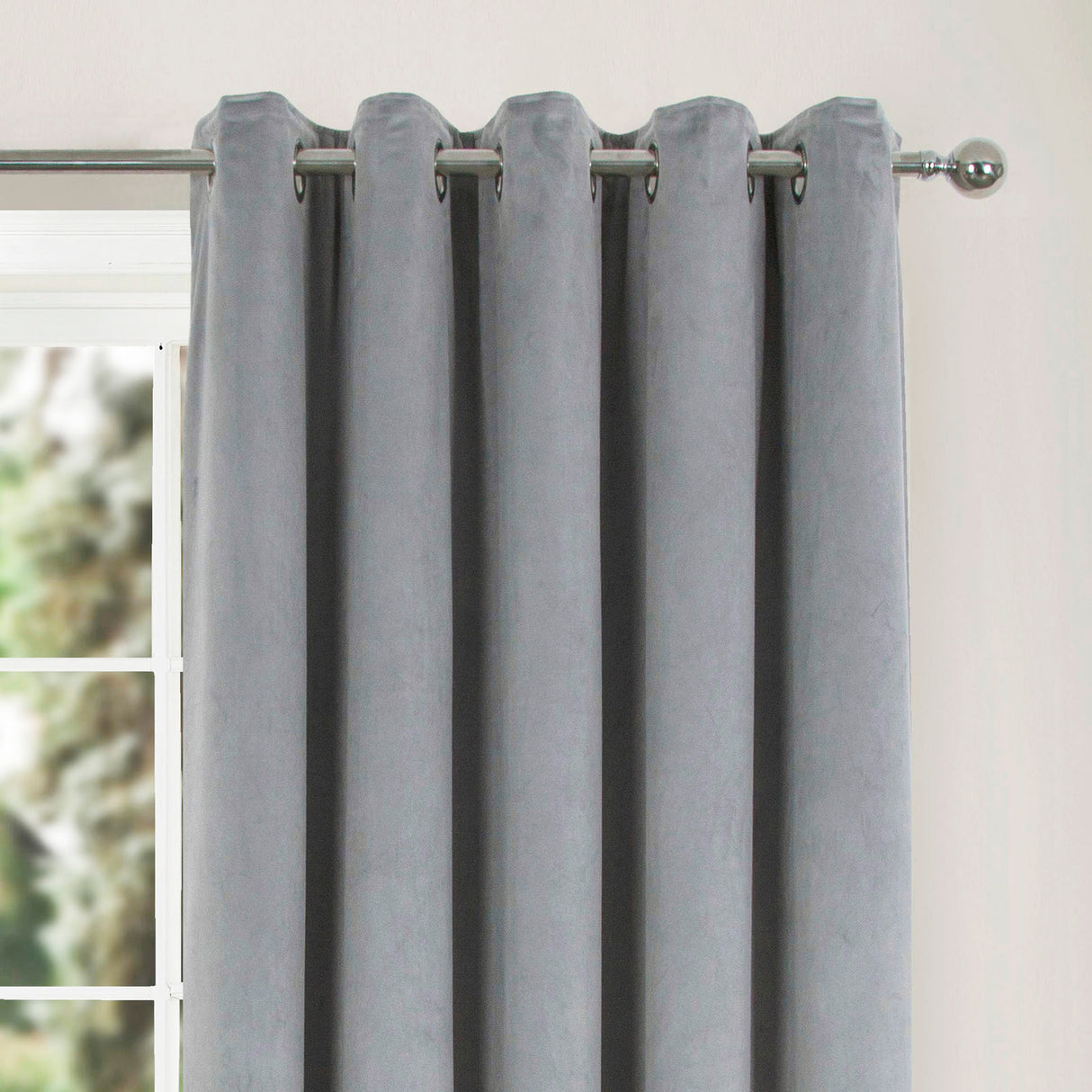 Thermal Interlined Velour Eyelet Curtains Grey