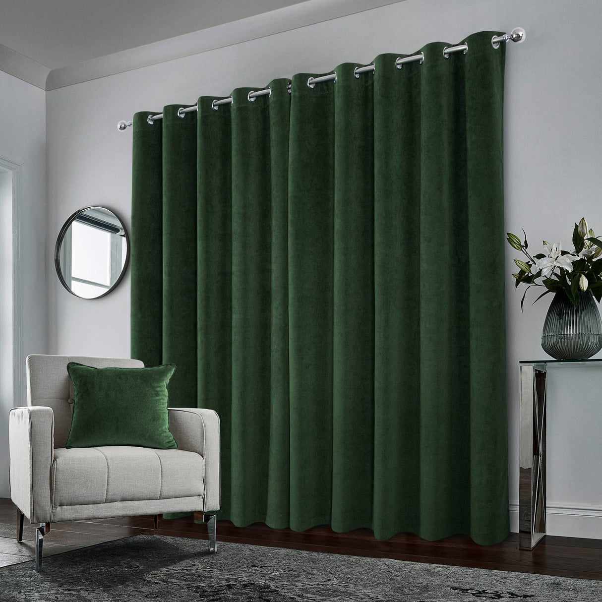 Hampton Velvet Blackout Eyelet Curtains Green