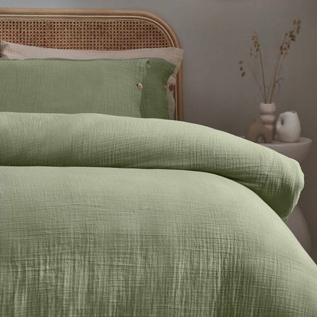 Lark Cotton Muslin Duvet Cover Set Eucalyptus