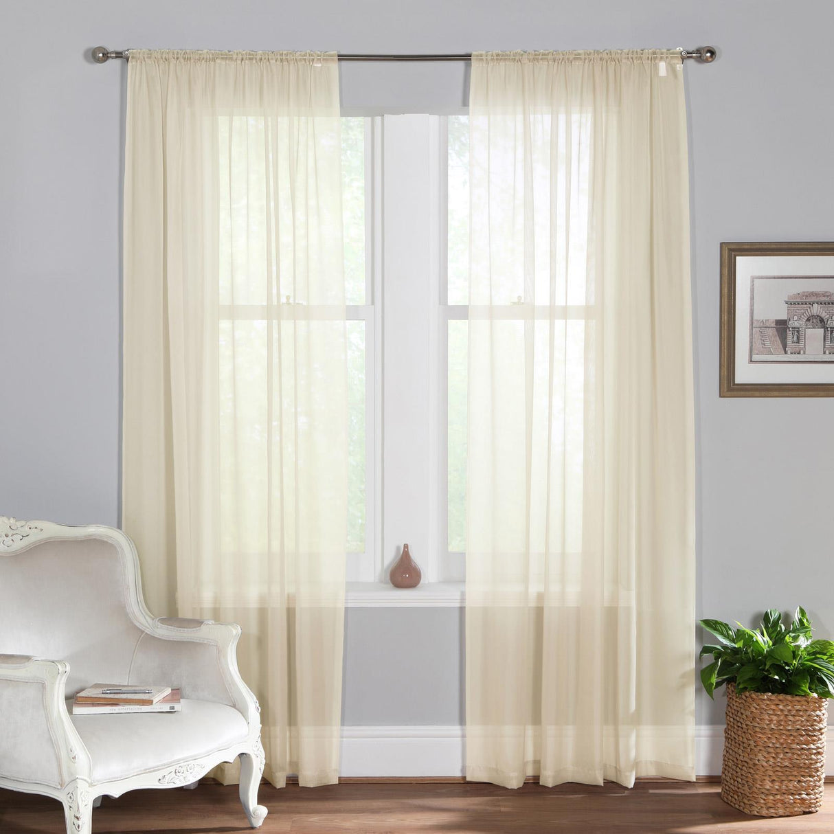 Plain Dyed Voile Curtain Panel Pair Cream