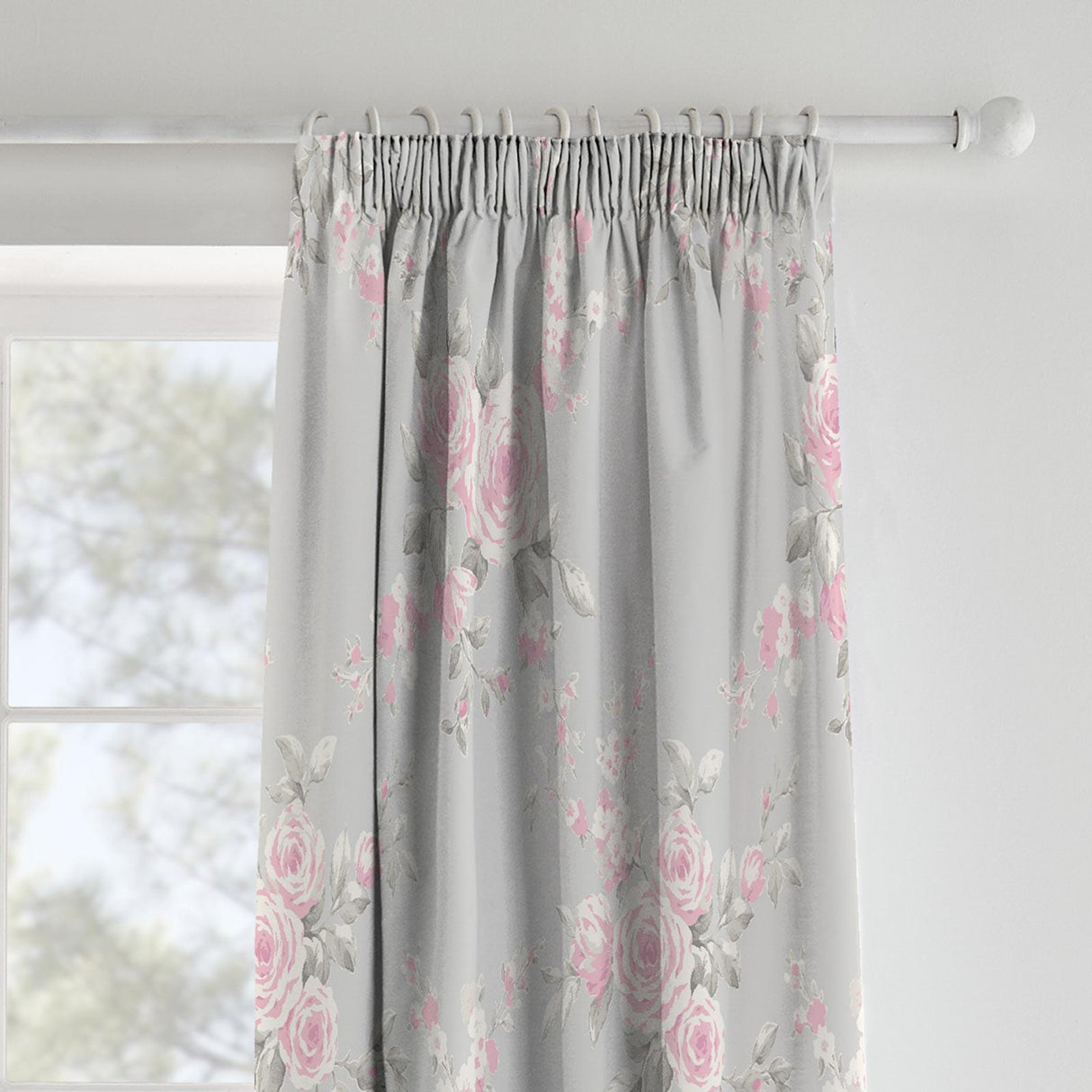 Canterbury Floral Tape Top Curtains Grey