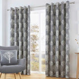 Woodland Trees Eyelet Curtains Charcoal