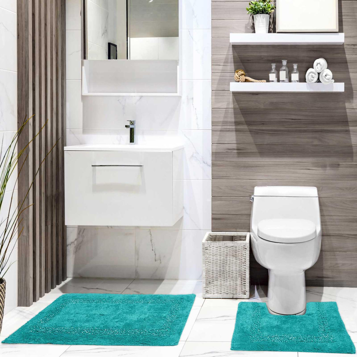 Brillaire Bathroom Set Teal Mat 50x80cm / Pedestal 50x40cm