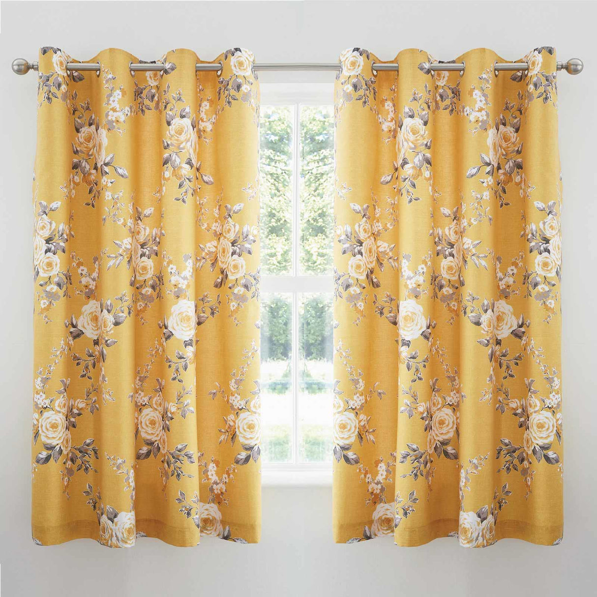 Canterbury Floral Eyelet Curtains Ochre