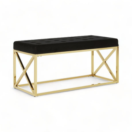 Oban Gold Frame Button Bench Seat Black Velvet