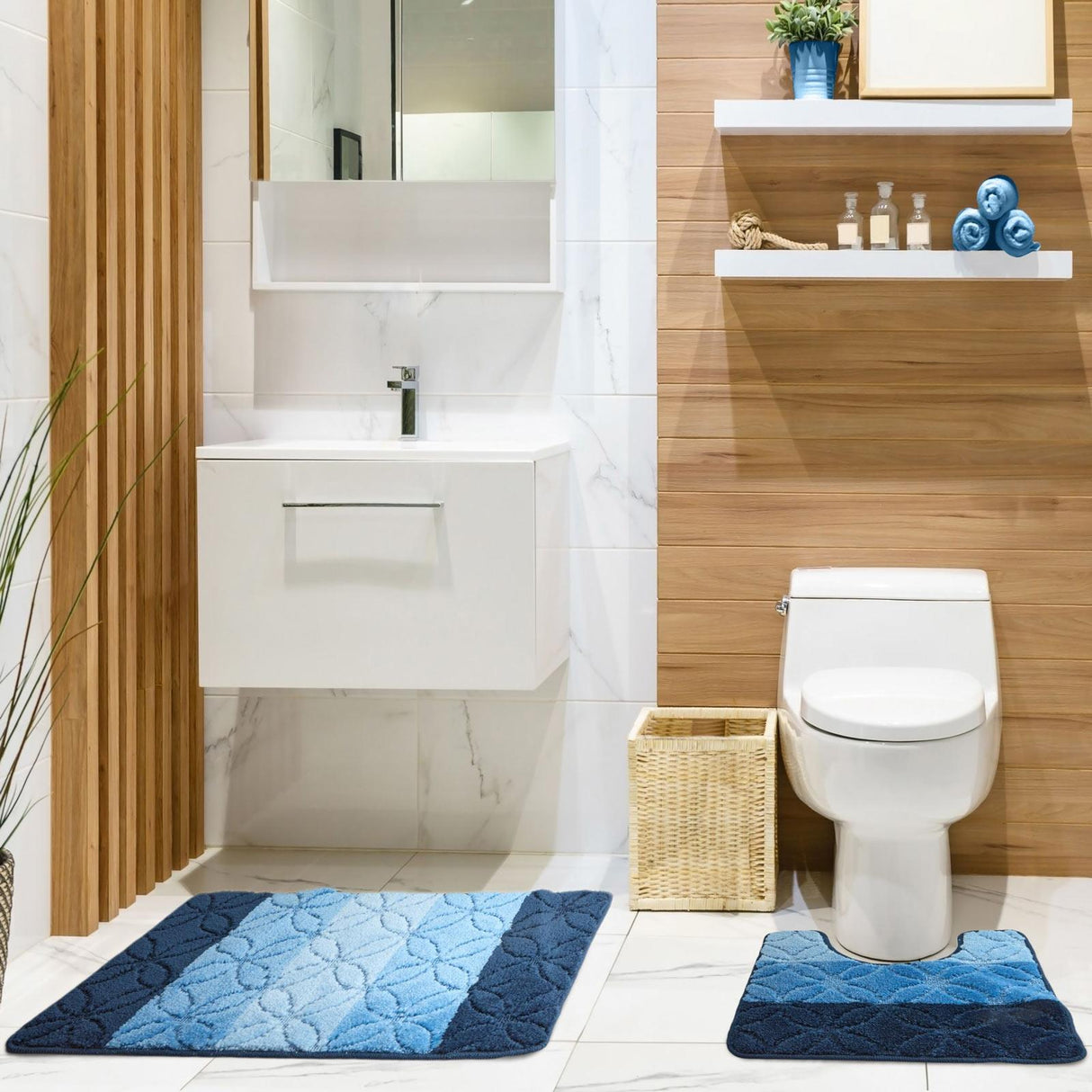 Halo Non-Slip Bath Mat & Pedestal Bathroom Set