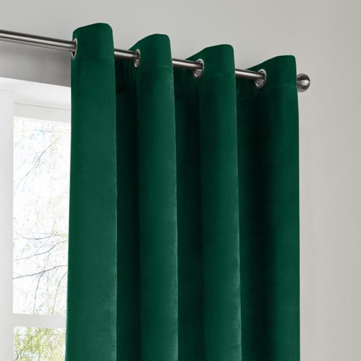 Velvet Blackout Eyelet Curtains Green