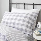 Check and Stripe Duvet Cover Set Grey