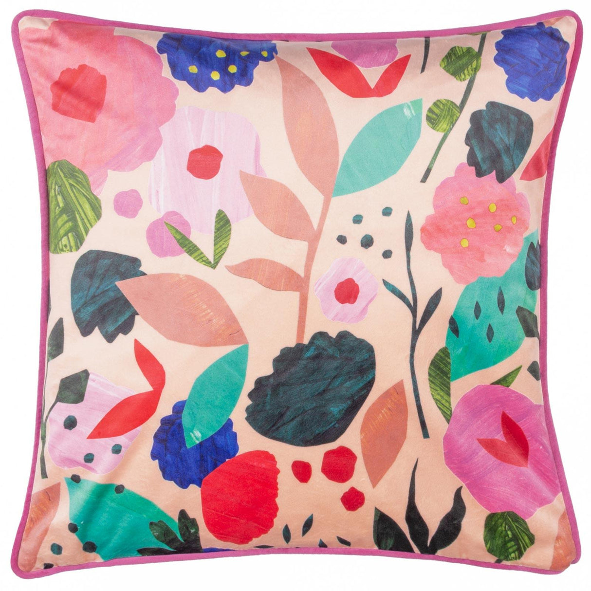 Floral Collage Illustrated Velvet Cushion Cover 17" x 17"