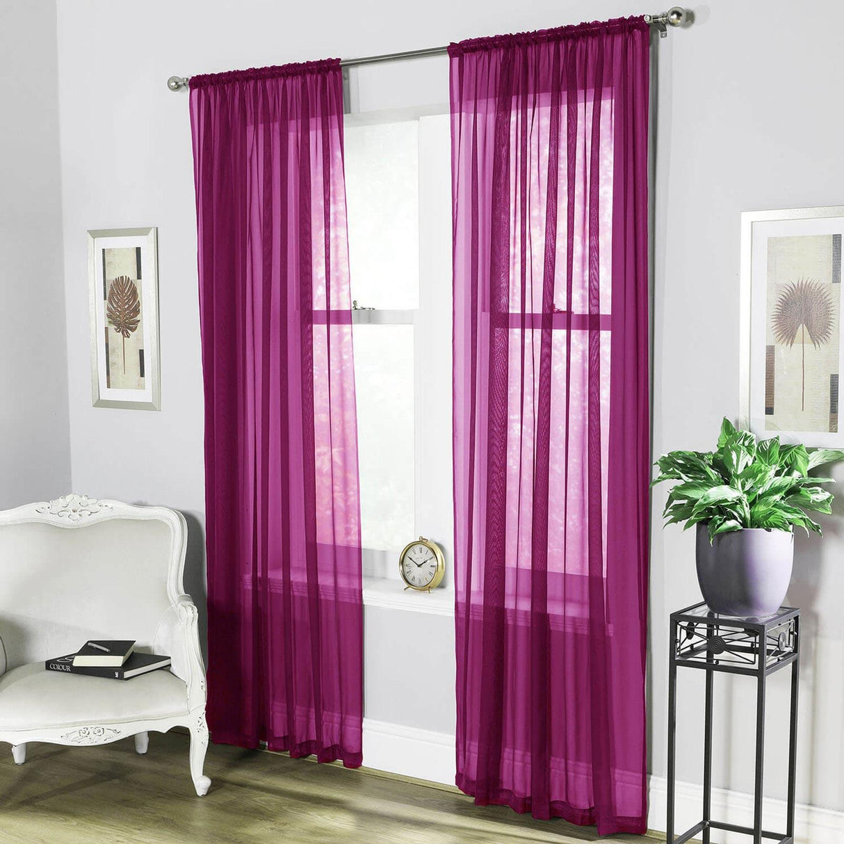 Plain Dyed Voile Curtain Panel Pair