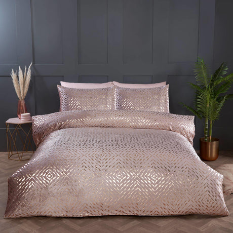 Bellagio Metallic Velvet Blush Duvet Cover Set