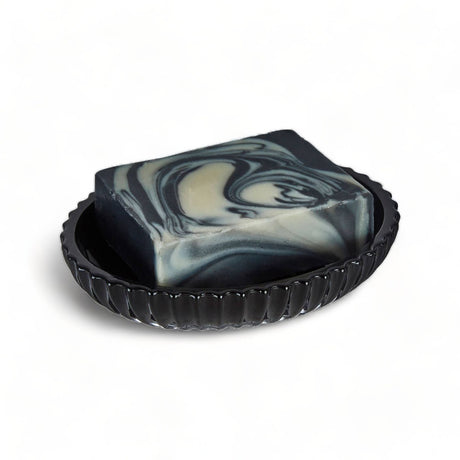 Black Ribbed Glass Soap Dish