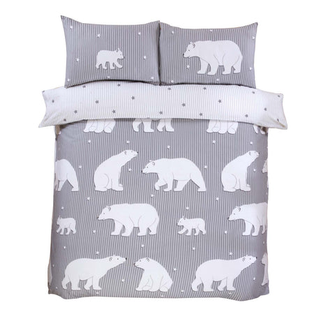 Polar Bear Flannelette Duvet Cover Set Grey