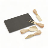 Set of 4 Gold Cheese Knives + Slate Tray