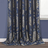 Elanie Metallic Florals Eyelet Curtains Navy