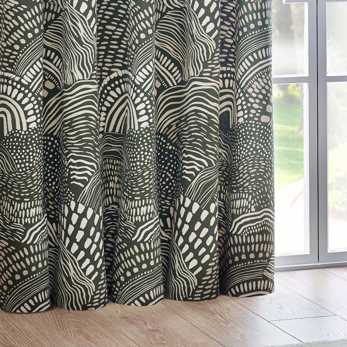 Nola Abstract Eyelet Curtains Olive