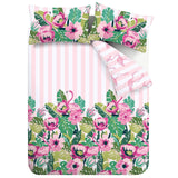 Tropical Flamingo Stripe Reversible Pink Duvet Cover Set