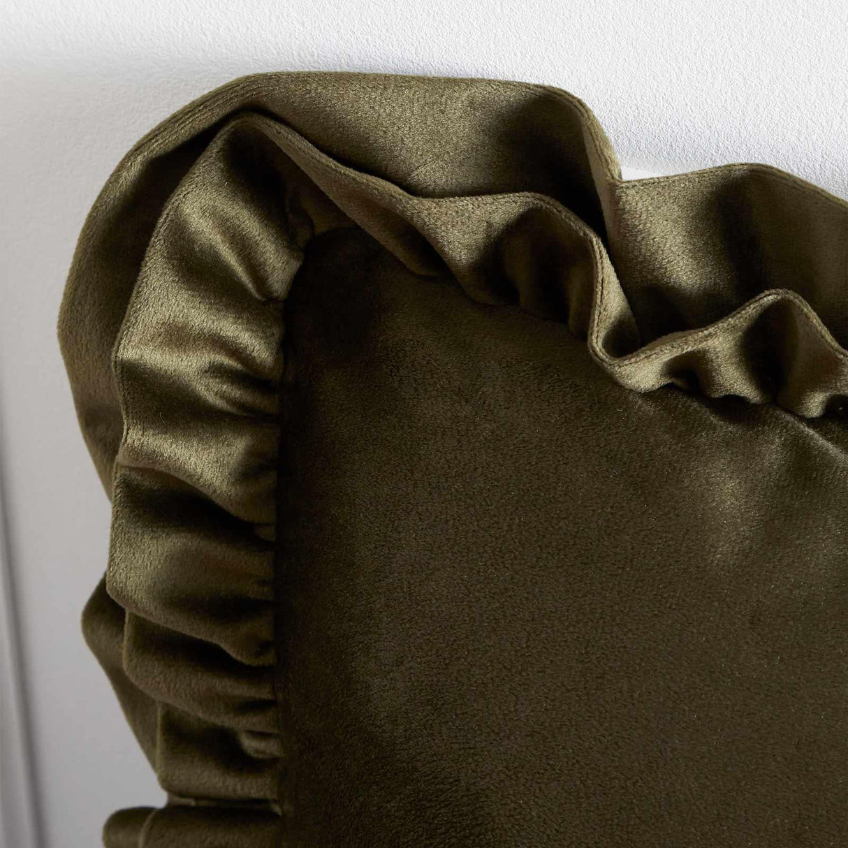 So Soft Velvet Touch Double Frill Cushion Olive