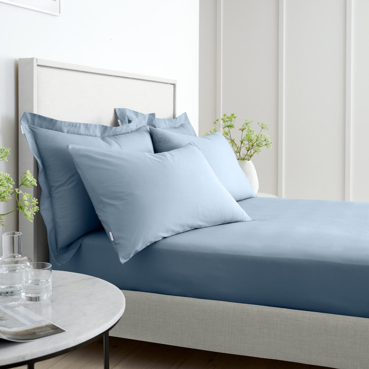 200TC Cotton Percale Fitted Sheet Blue