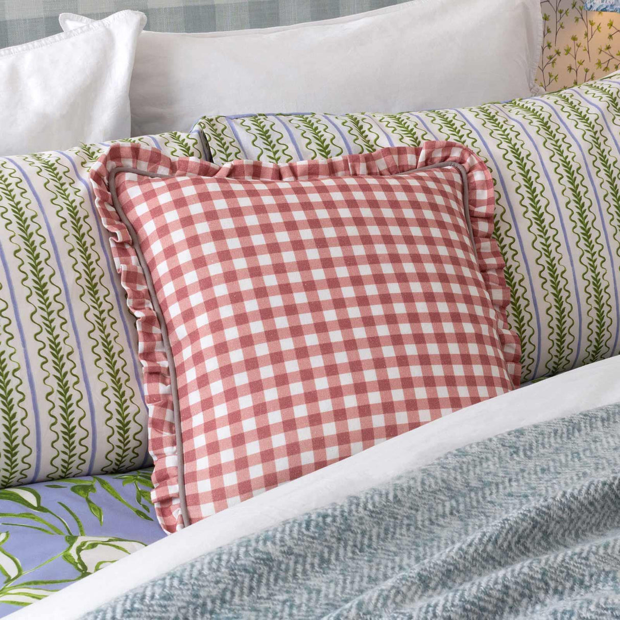 Maude Gingham Reversible Cushion Cover Rose