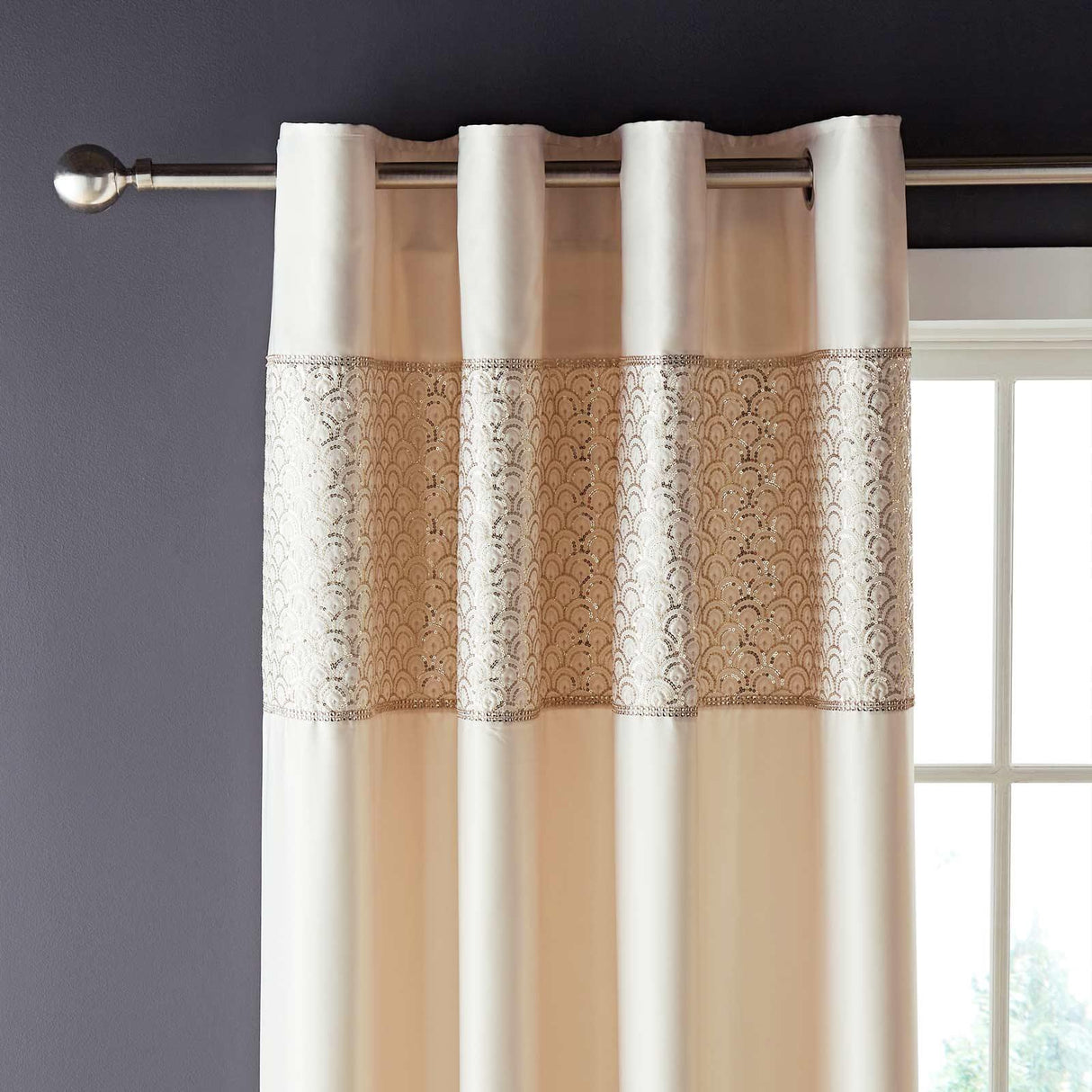 Deco Sequin Eyelet Curtains Champagne