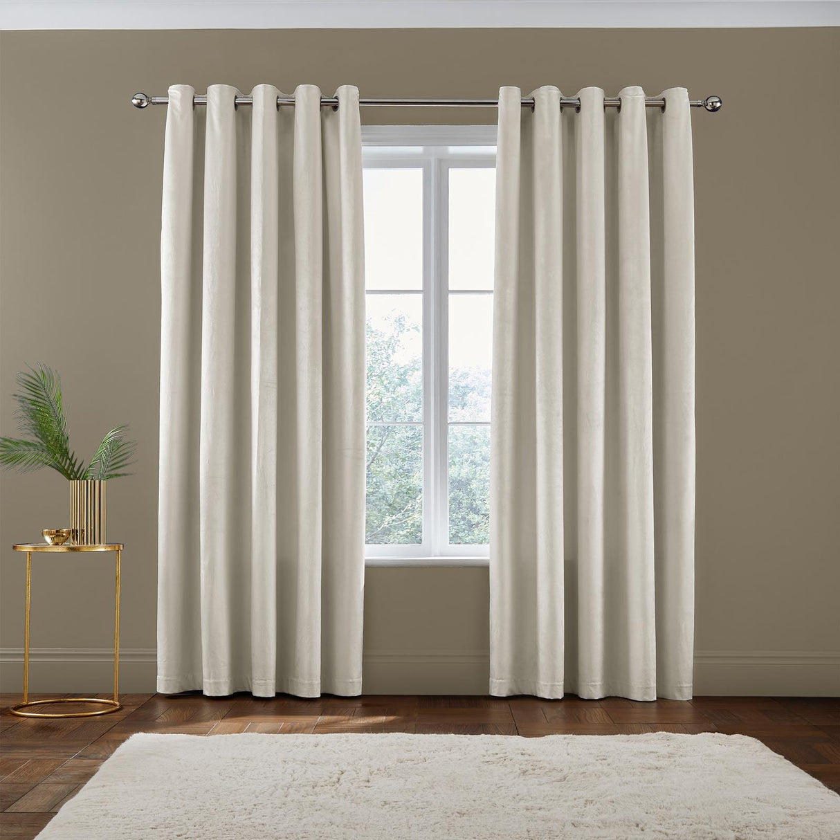 Kingsley Matt Velvet Eyelet Curtains Cream