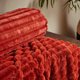 Cosy Ribbed Faux Fur Throw Burnt Orange