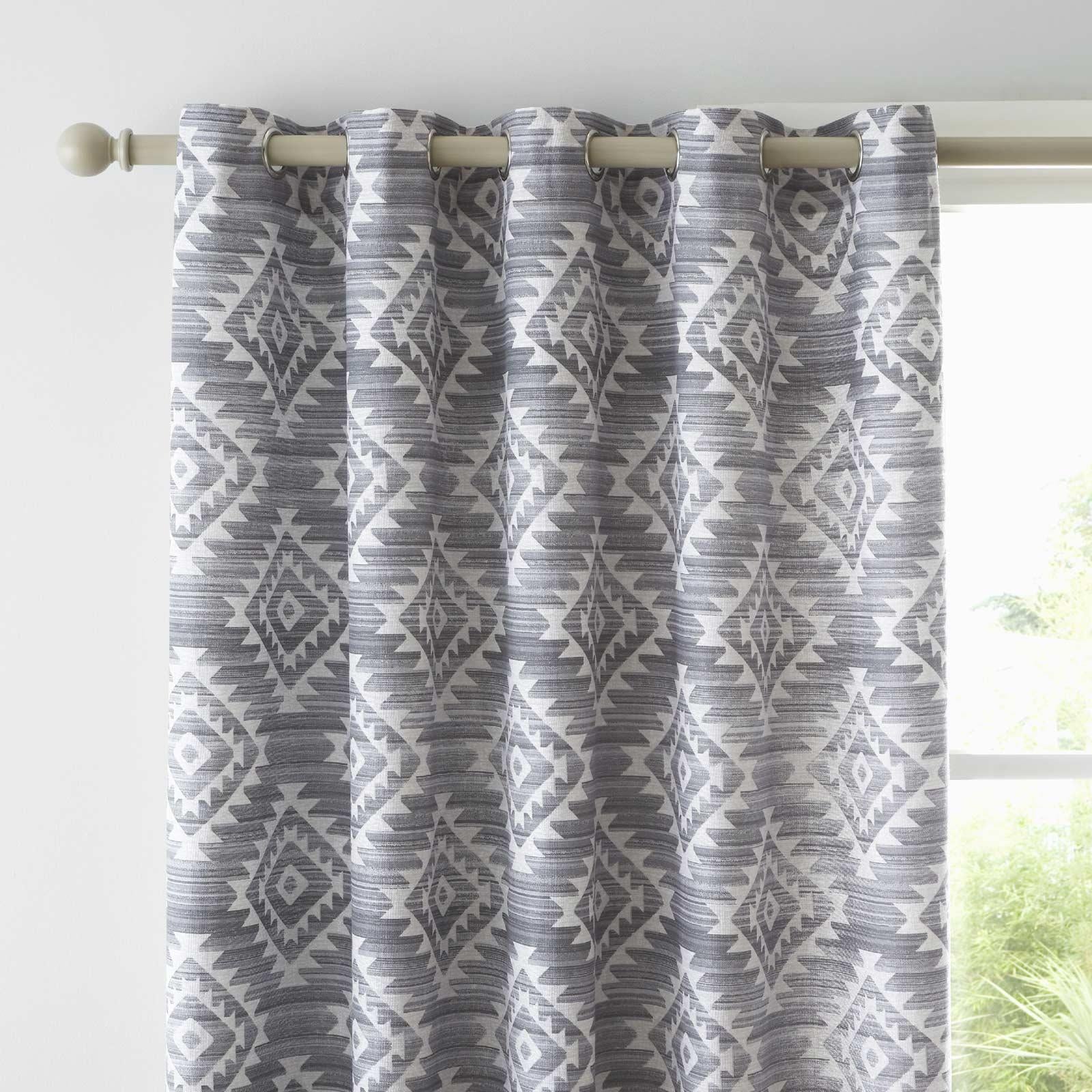 Catherine Lansfield Aztec Geo Eyelet Curtains Charcoal - Multiple Sizes ...