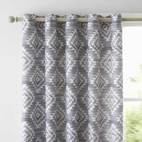 Aztec Geo Eyelet Curtains Charcoal