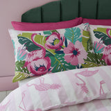 Tropical Flamingo Stripe Reversible Pink Duvet Cover Set