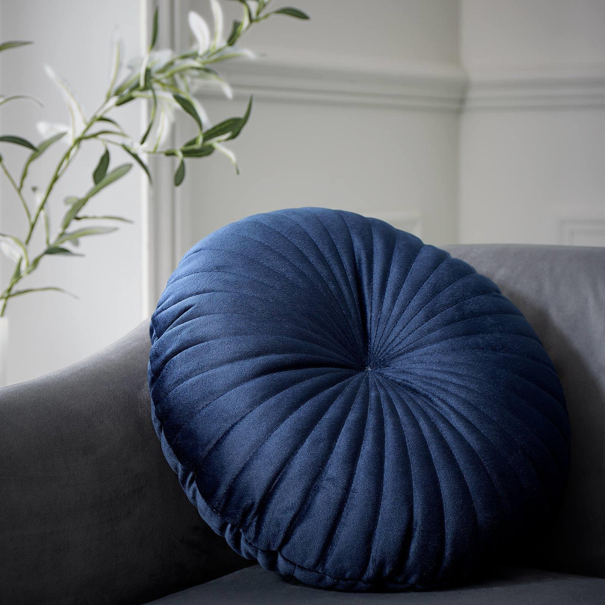 Pleated Round Cushion Navy