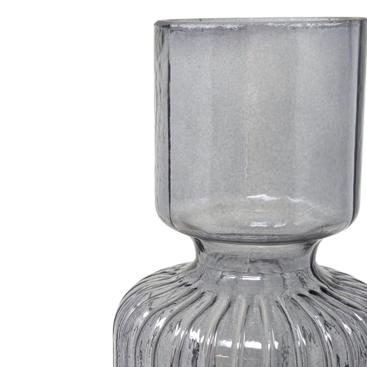 Fluted Ribbed Glass Vase Grey