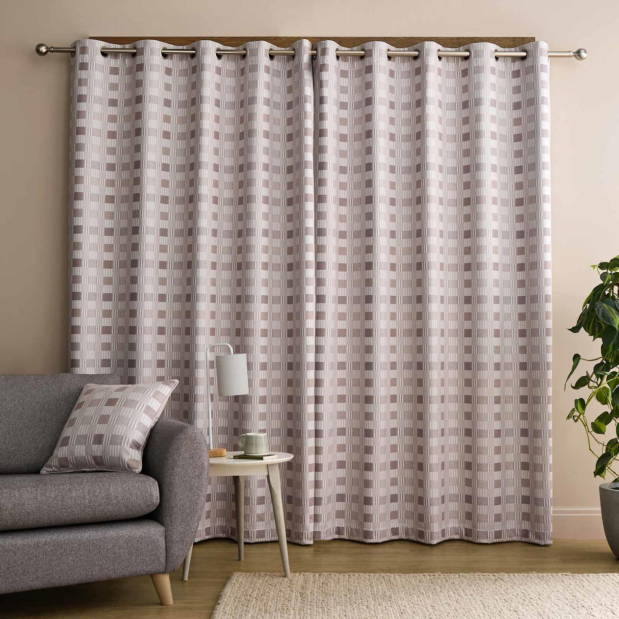 Wilson Check Blackout Eyelet Curtains Natural