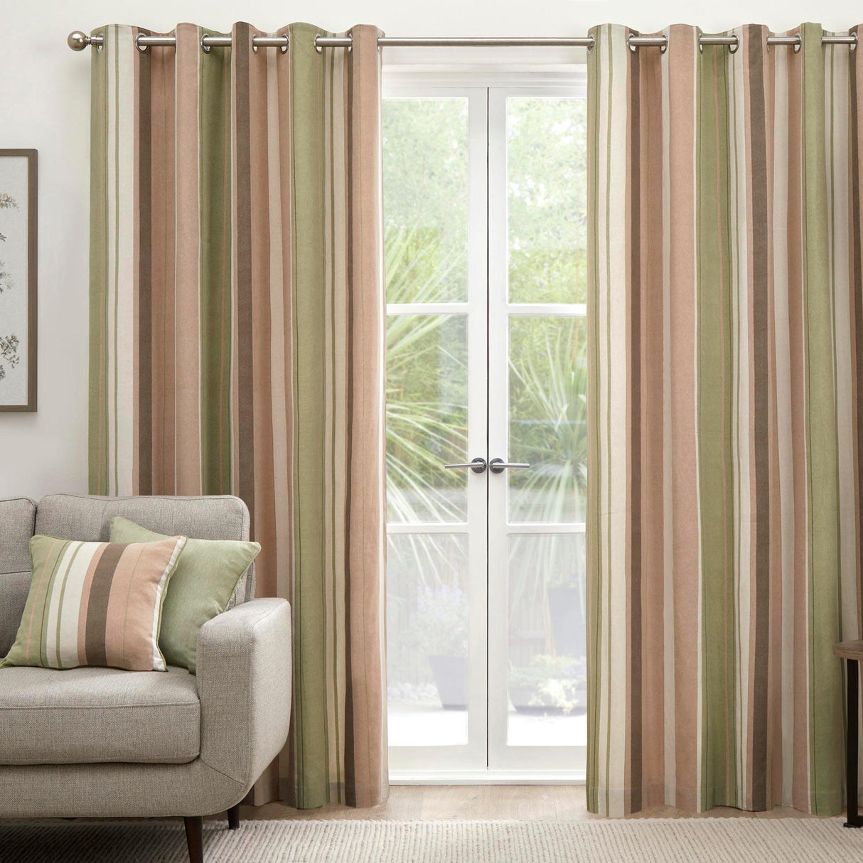 Whitworth Stripe Eyelet Curtains Striped Ready Made Lined Ring Top Curtain Pairs