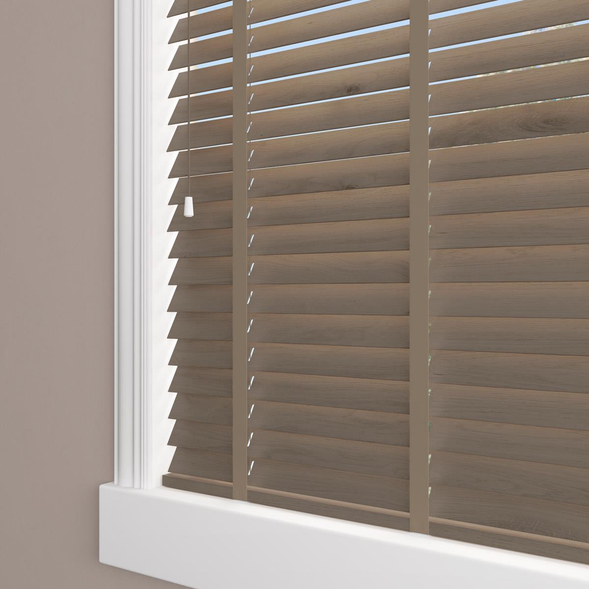 Sunwood Wood Urban Oak Made to Measure Venetian Blind with Truffle Tapes