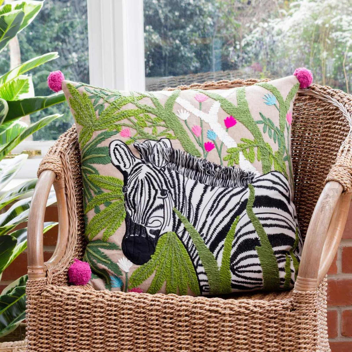 Zedra Embroidered Zebra Cushion Cover 20" x 20"