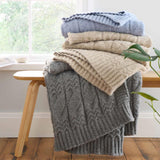 Cable Knit Throw Blue