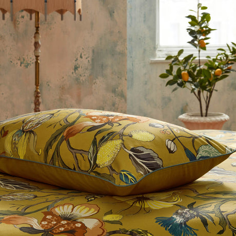 Morton Floral Cotton Sateen Ochre Pillowcase Pair