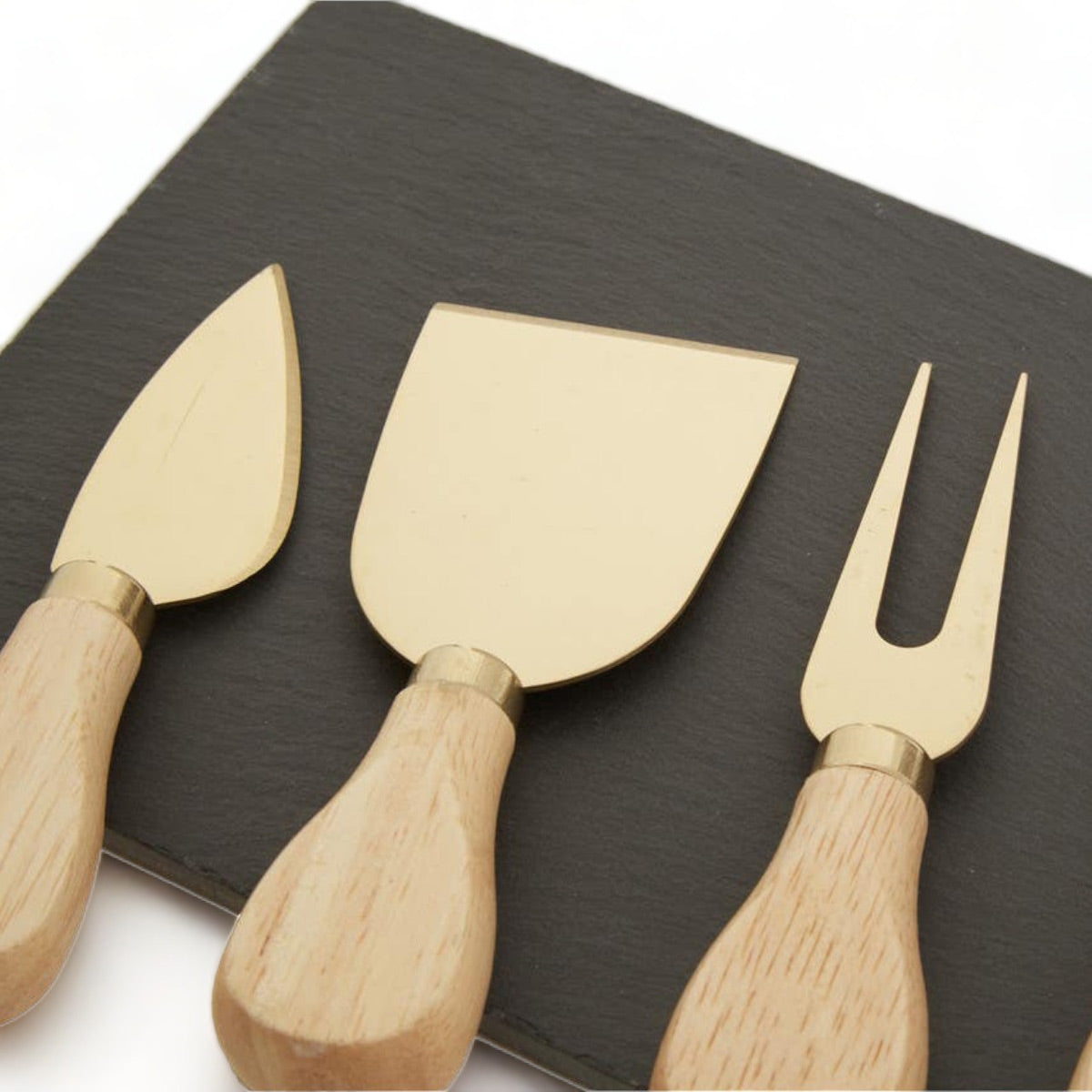 Set of 4 Gold Cheese Knives + Slate Tray