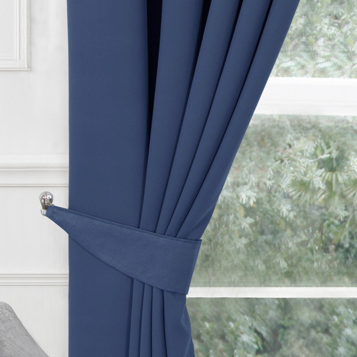 Woven Blackout Tape Top Curtains Navy