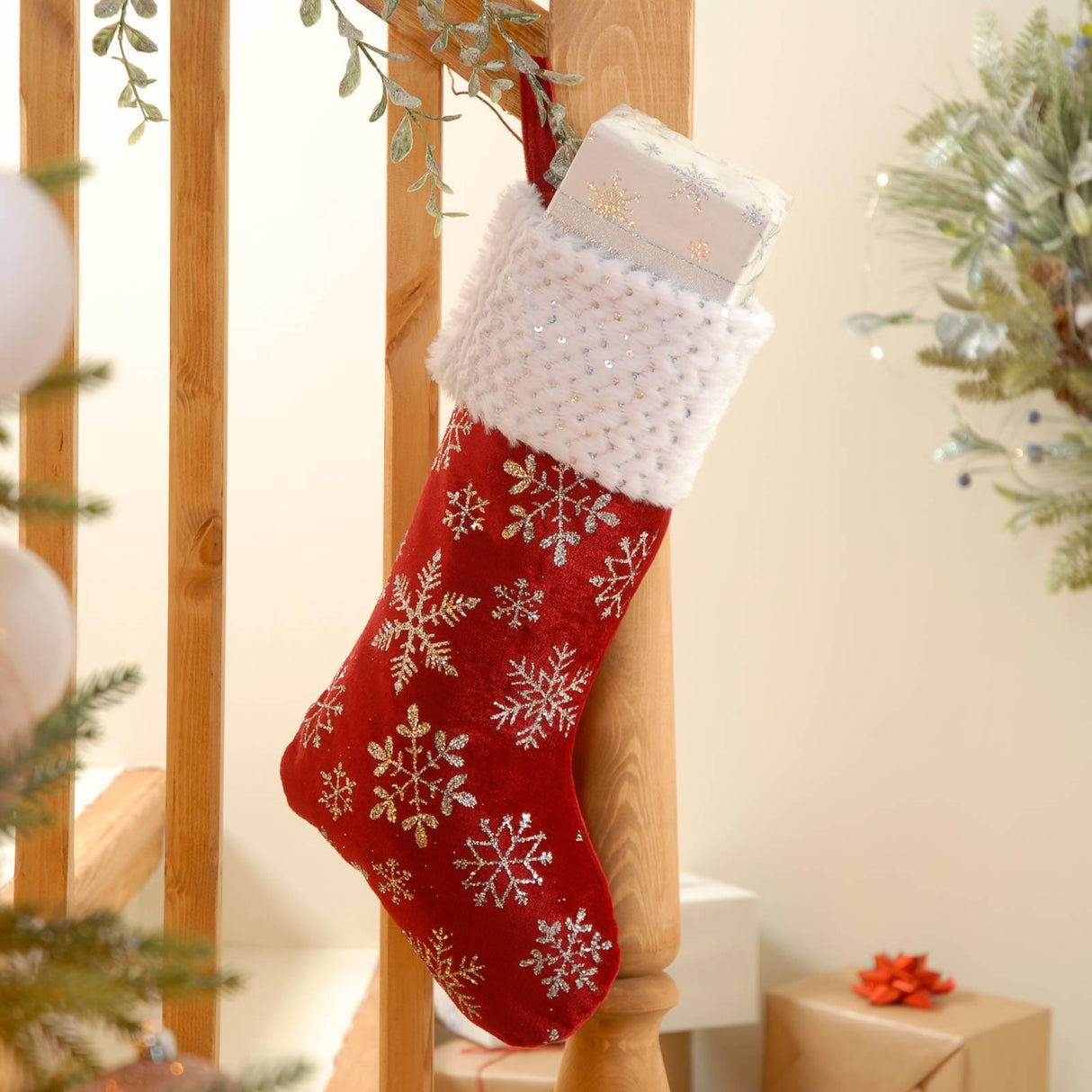 Burgundy Snowflake Christmas Stocking