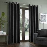 Faux Suede Eyelet Curtains Black