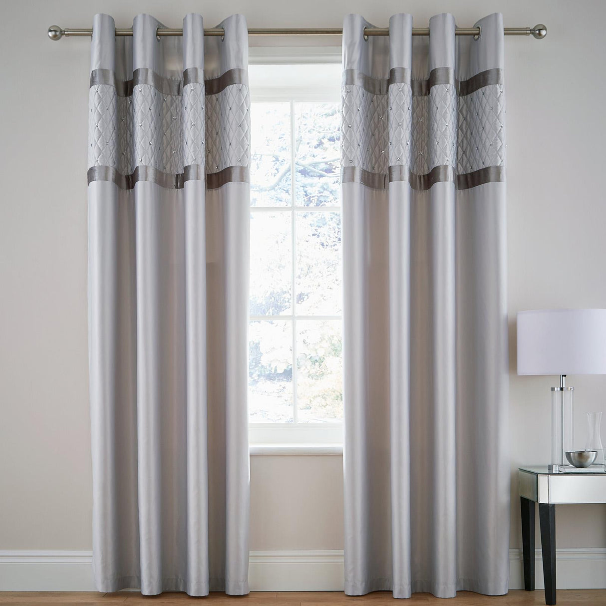 Sequin Cluster Eyelet Curtains Silver