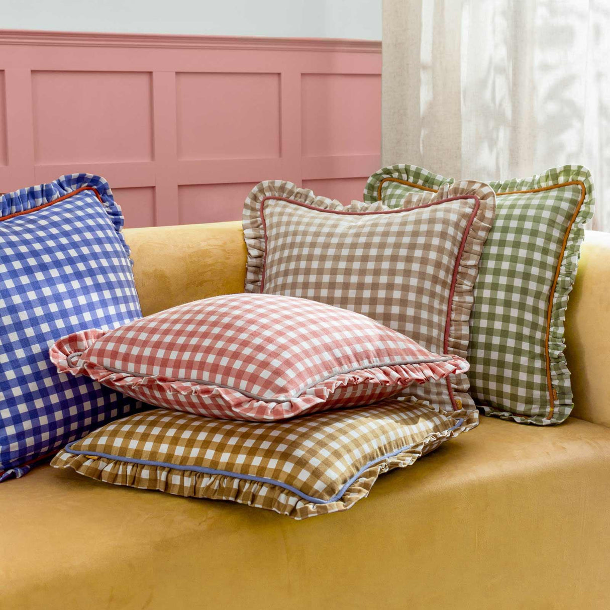 Maude Gingham Reversible Cushion Cover Rose