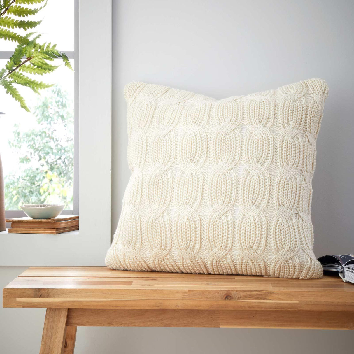 Chunky Marl Knit Cushion Cream