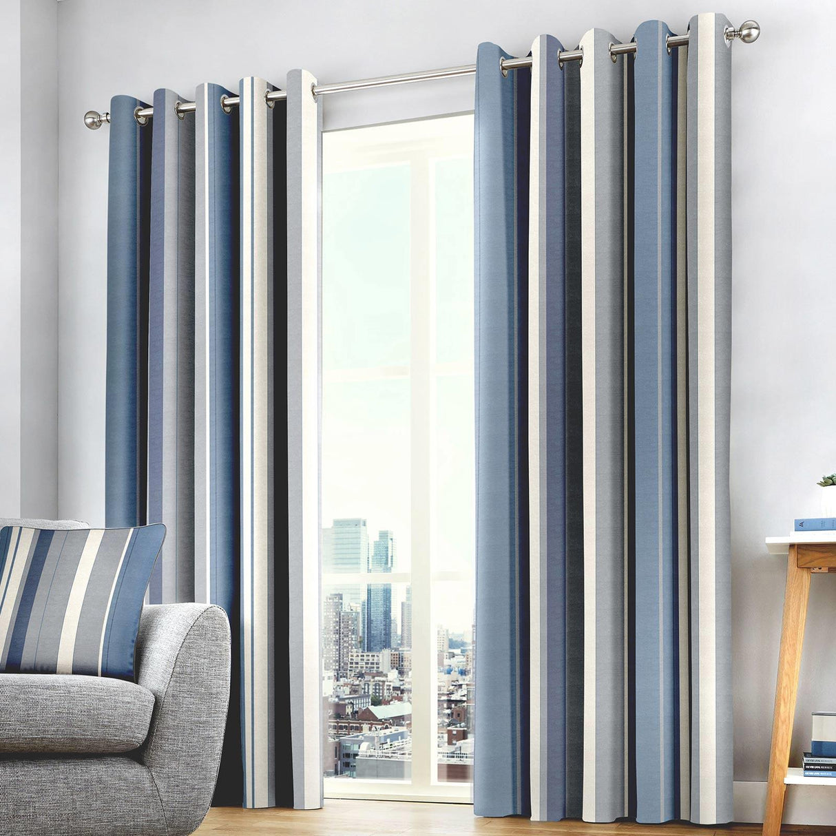 Whitworth Stripe Eyelet Curtains Blue