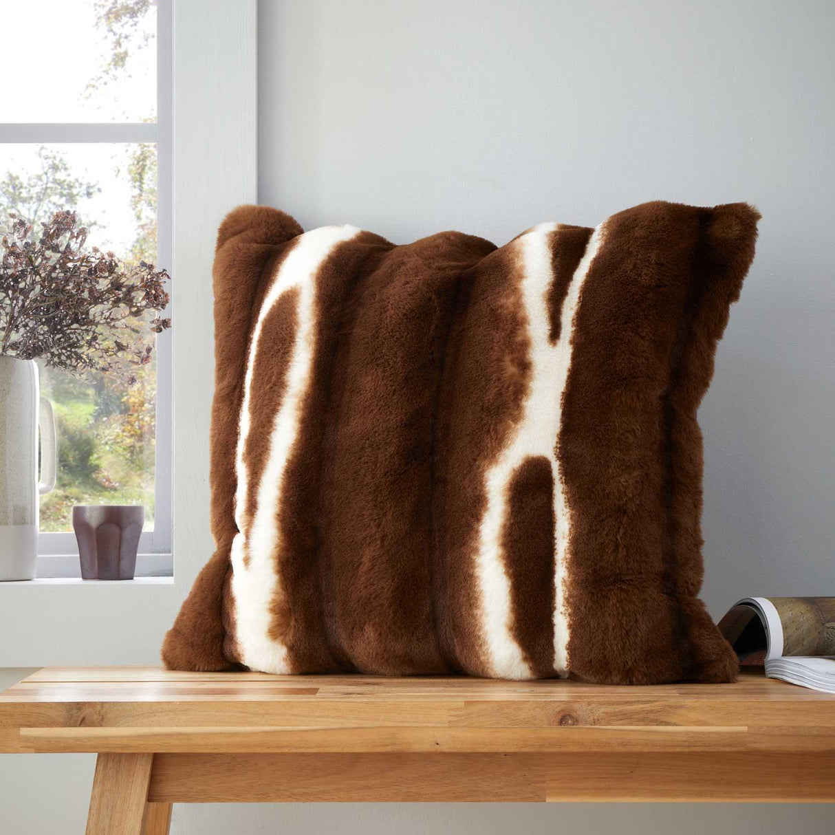 Flint Faux Fur Cushion Chocolate