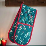 Christmas Holly & Mistletoe Double Oven Glove